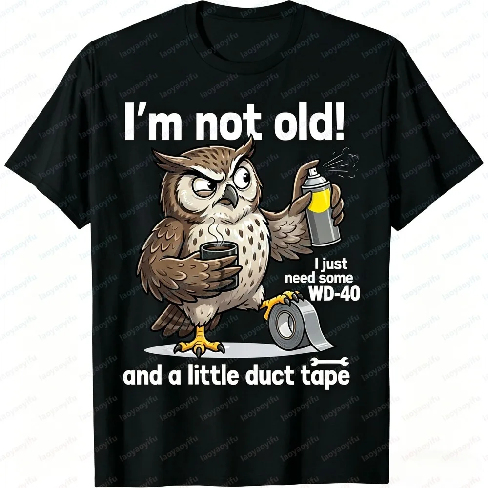 Camiseta de Hombre de Verano de Manga Corta con Diseño Gráfico Divertido de Búho WD40 y Cinta Adhesiva, Camiseta Casual de Humor de Algodón para Uso Diario, Regalo Ideal