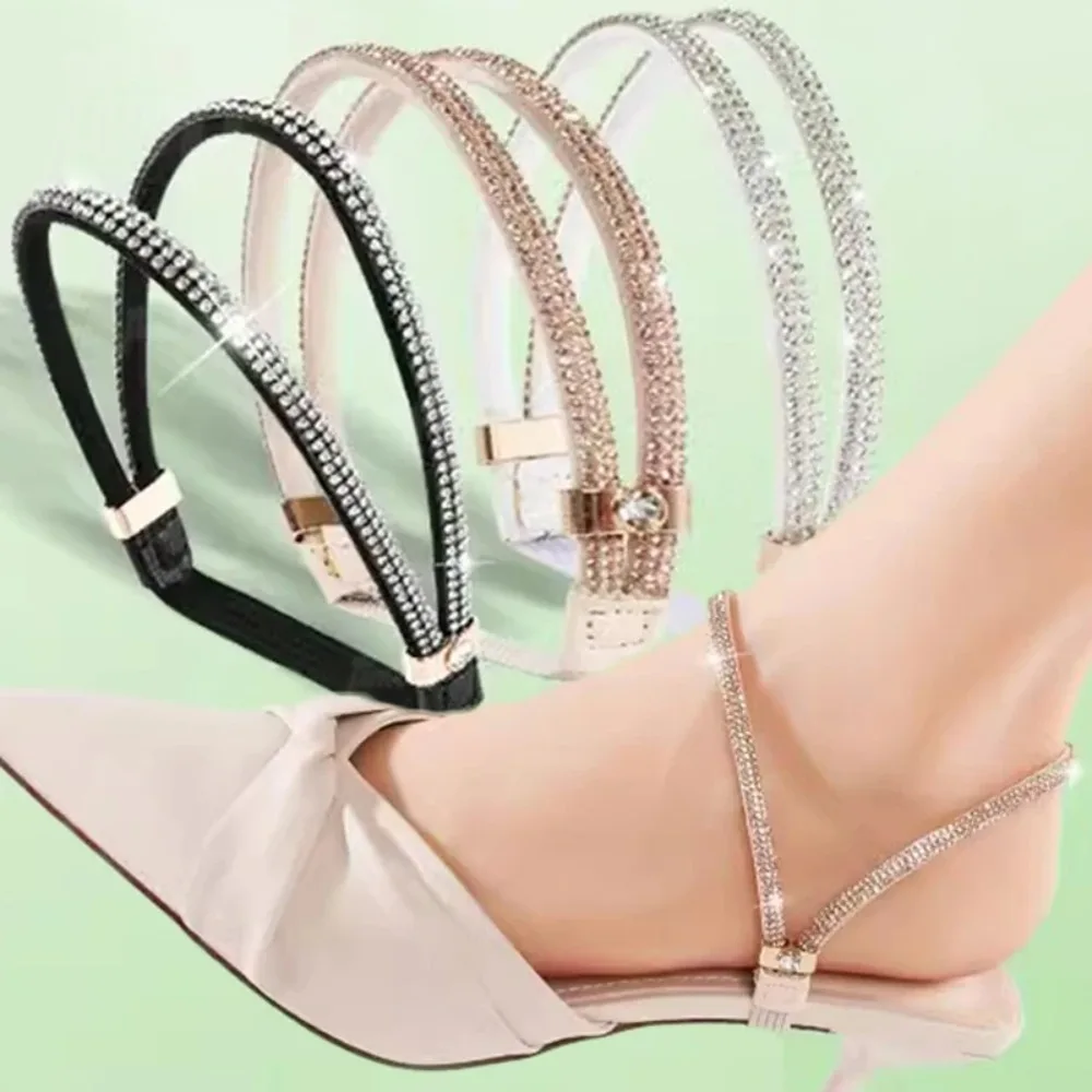 1Pair Rhinestone High Heels Shoes Band Anti-loose Women Diamond Shoelaces Anti-drop Heel Straps Belt Drill Elastic Fixed Belts