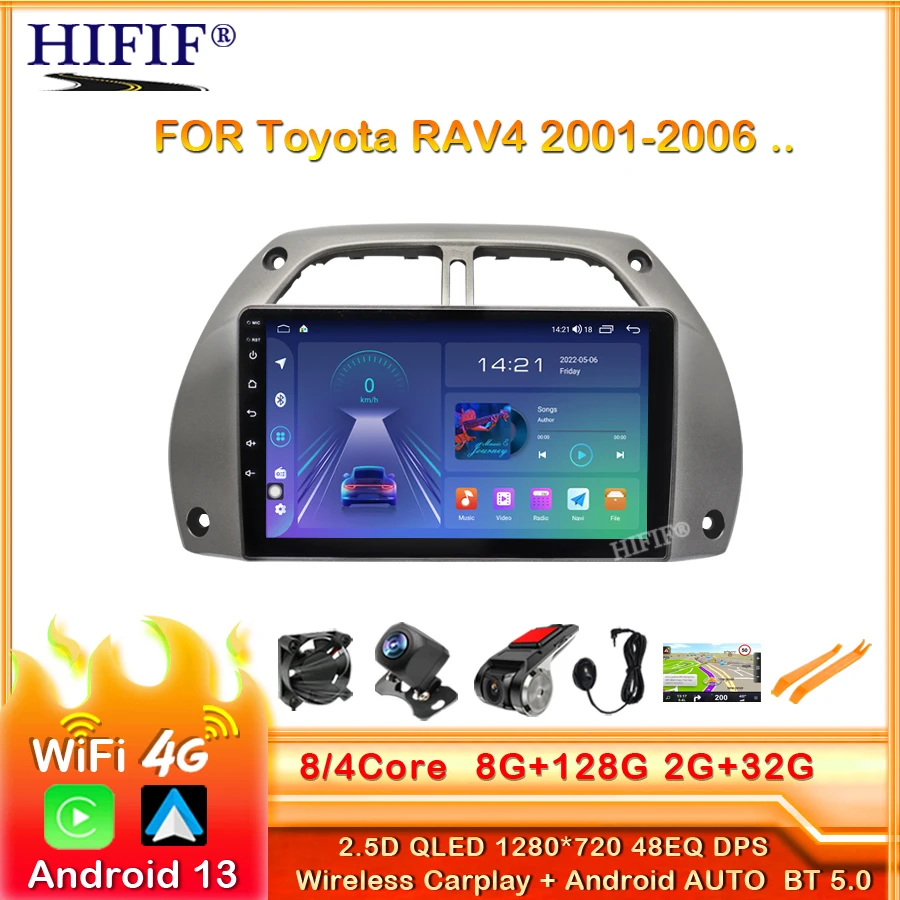 

8G+128GB Android 13 2 Din Car RDS AM Radio GPS WIFI 4G Bluetooth Multimedia player For Toyota RAV4 2001 2002 2003 2004-2006