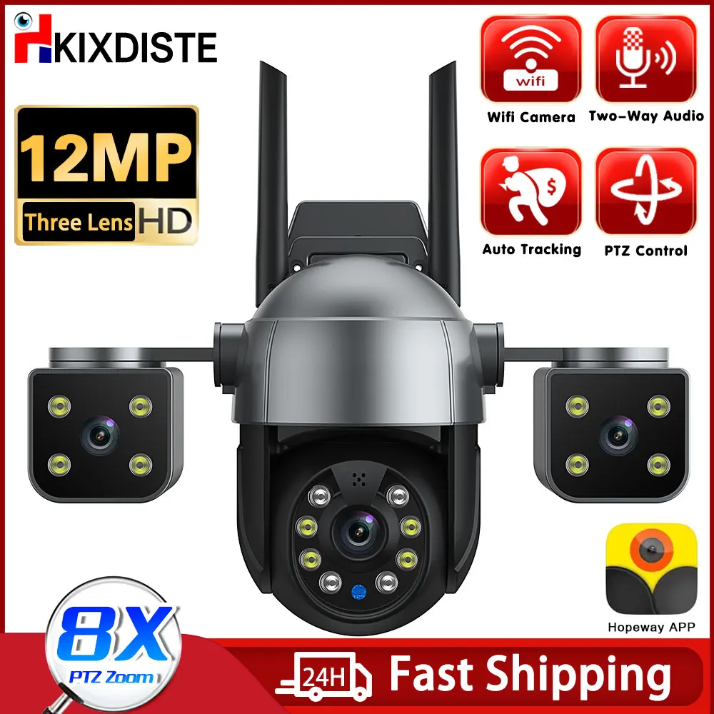 

3-Lens 3-Screen Security 6K HD PTZ Camera Wifi Surveillance 12MP Dual Lens IP Camera Wireless Auto Tracking Video CCTV Cam