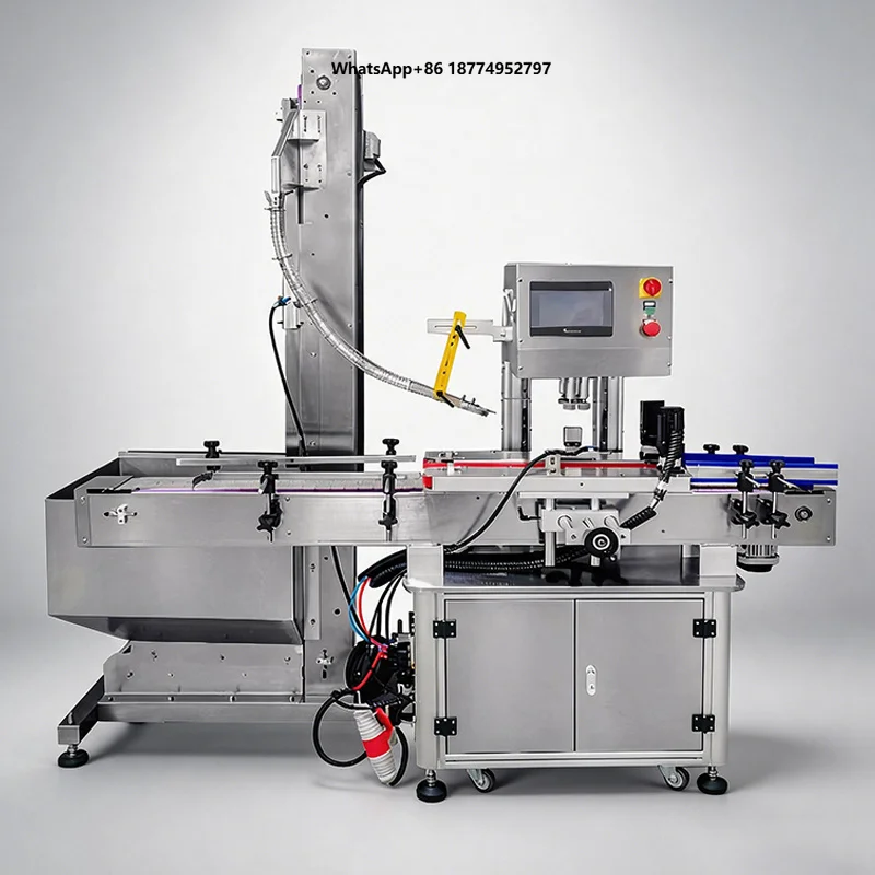 High Quality CM140 Automatic Cap Screwing Machine With Feeder Elevator Cap Capping Machine for Bottles Buckets and Jars
