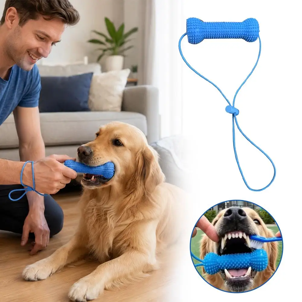 Pet Dental Care Chewing Toy 2in1 Chew Clean Bone Toothbrush With Adjustable Pull Rope Dog Toy Deep Plaque And Tartar Cleaning