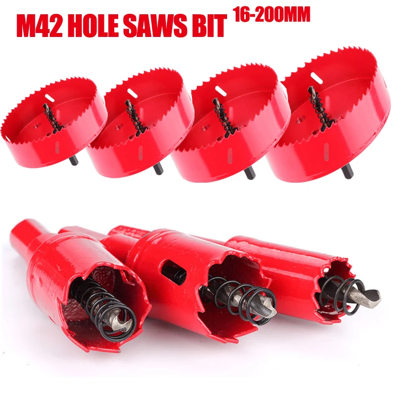 M42 16-200mm HSS Steel Drilling Hole Saw Drill Bit Cutter Bi-Metal for Aluminum Iron Stainless Steel DIY Wood Cutter Drill Bits