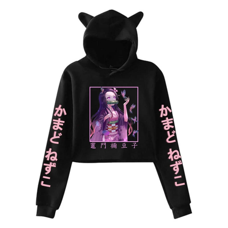 New Fashion Anime Hoodies Cute Kamado Nezuko Long Sleeve Sports Hoodie Women Girl Sweatshirt Cat Ear Pullover Tops