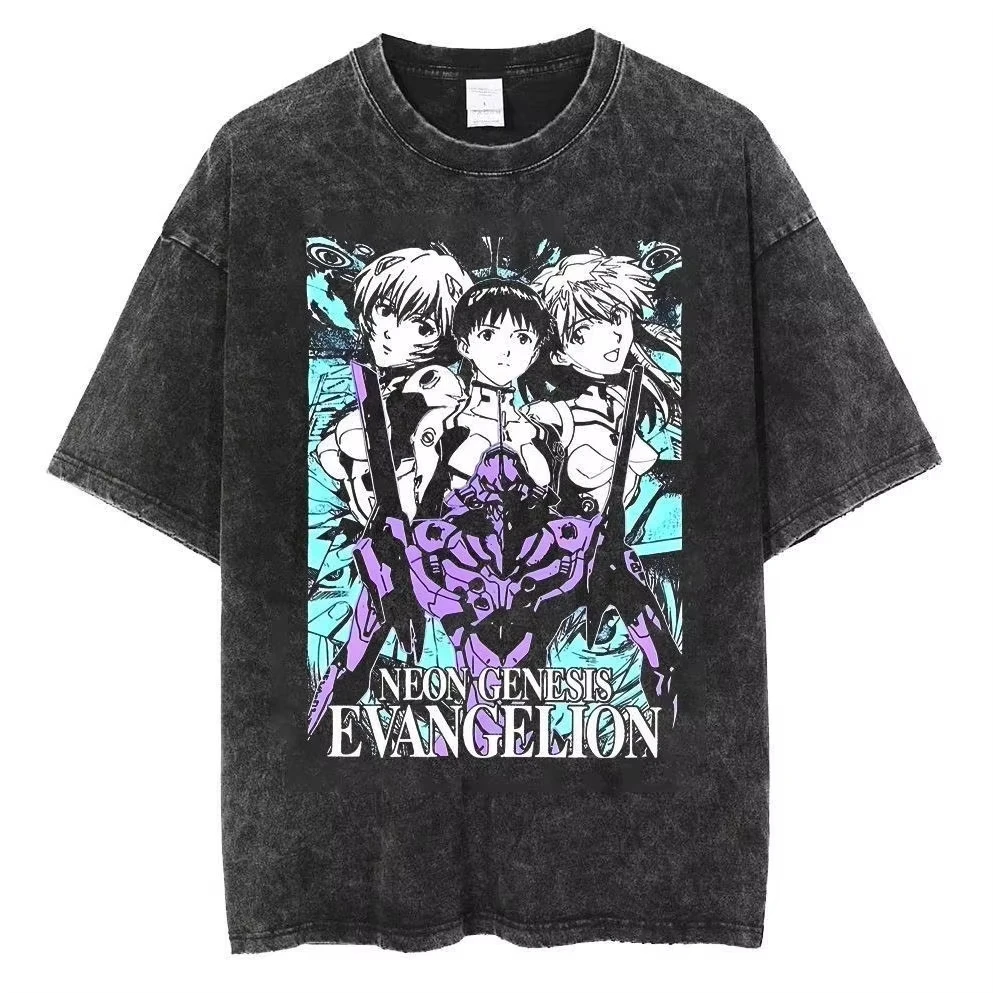 2026 Neon Genesis Evangelion EVA Anime Quality T Shirt Men's Clothing and Women Cotton Vintage Washed Print Retro Summer Tops
