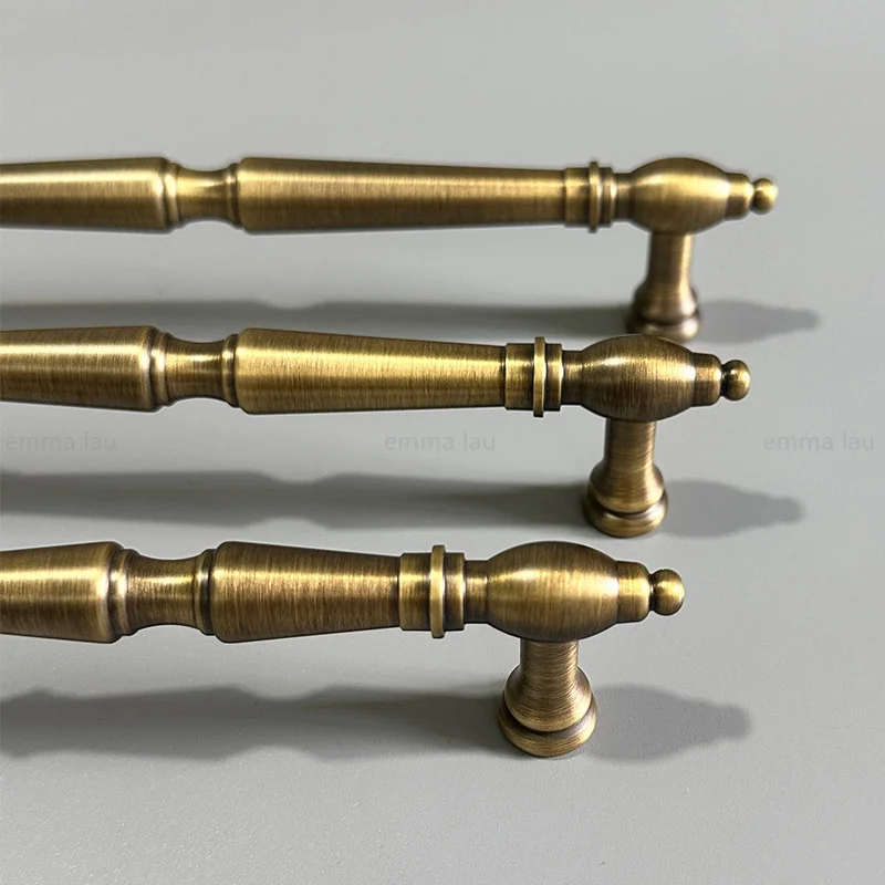 French Vintage Wardrobe Door Handle Bronze Brass Cabinet Door Handles T-bar Drawer Knobs For Kitchen Wine Cupboard Dresser Pulls