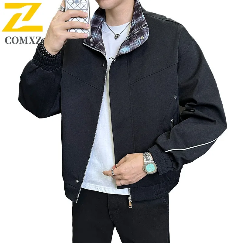 سترة رجالي COMXZ بياقة واقفة على الطراز الكوري معطف عصري للزراعة الذاتية سترة واقية للخريف مقاومة للرياح للمكتب
