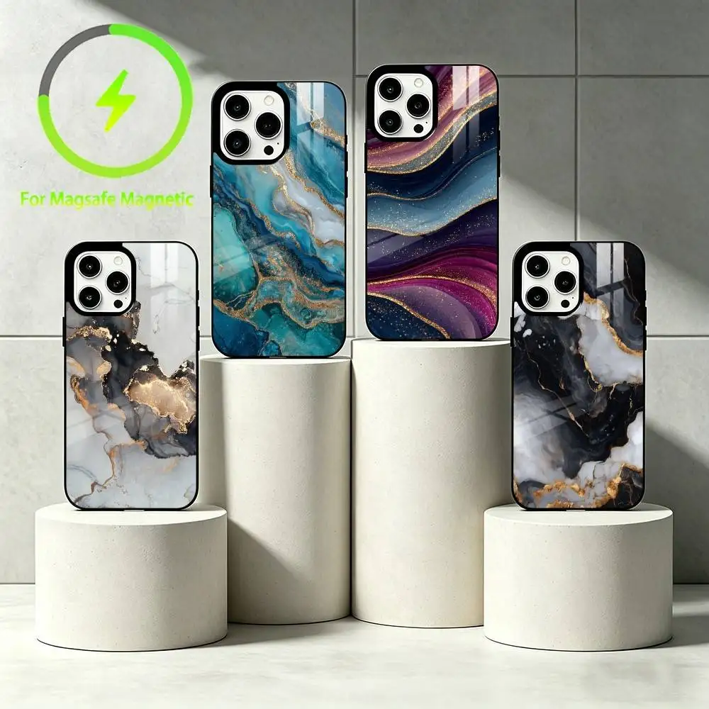 G-Gilding art Phone Case For iPhone 17 16 15 14 13 12 Pro Max Plus for Mirror Wireless Magnetic Cover