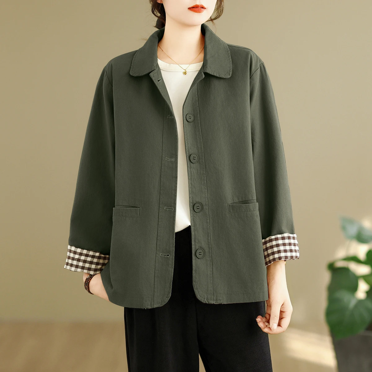 

Ретро в стиле милитари, повседневная женская куртка, весенне-осенняя новинка, свободный универсальный топ на пуговицах, хлопковое пальто больших размеров