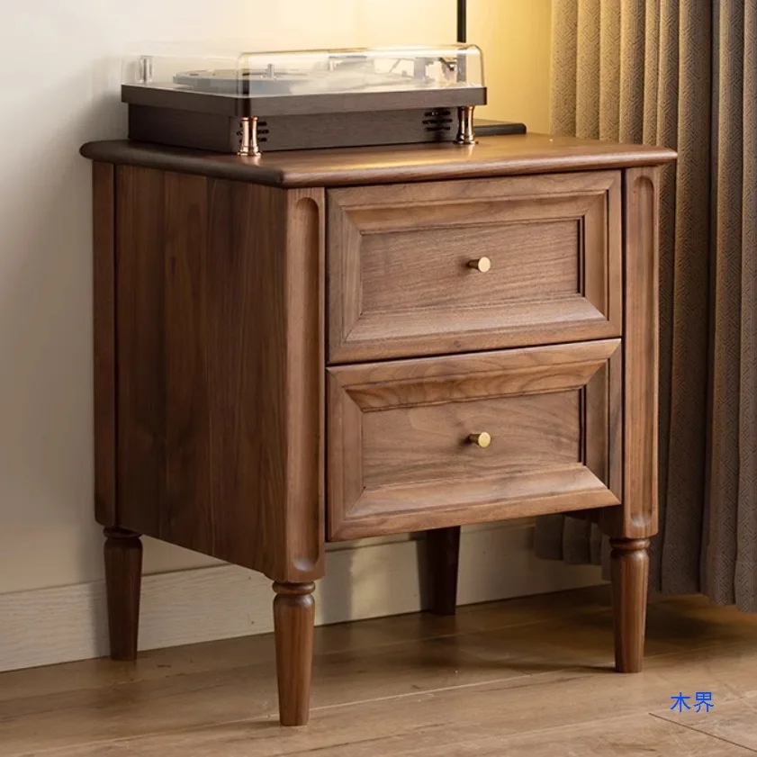 

Nordic retro black walnut bedside table all solid wood simple modern bedside table storage cabinet drawer locker