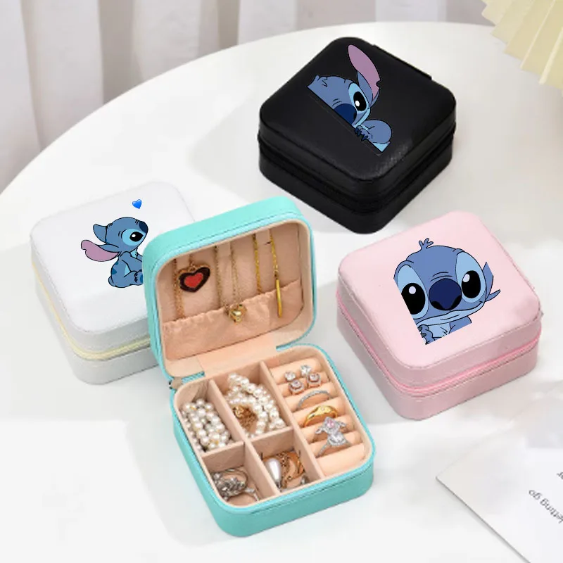 Disney Lilo &Stitch Mini Jewelry Storage Box Portable Travel Earrings Necklace Storage Box Ring Organizer PU Leather Display Box