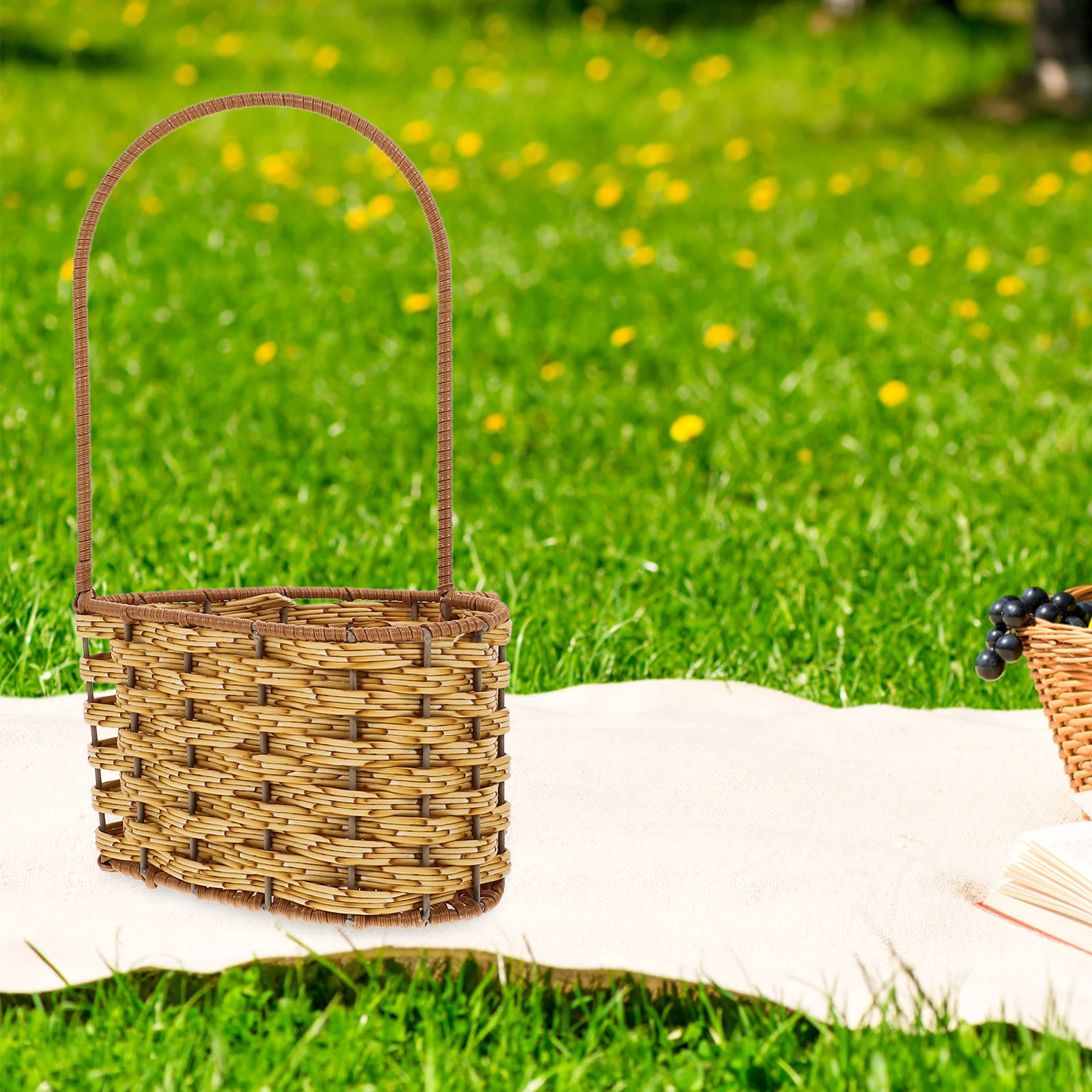 

H woven Flower Basket Portable Fruit Container Creative Storage Holder for Delicate Storage Holder Home Kitchen Shopping Picnic