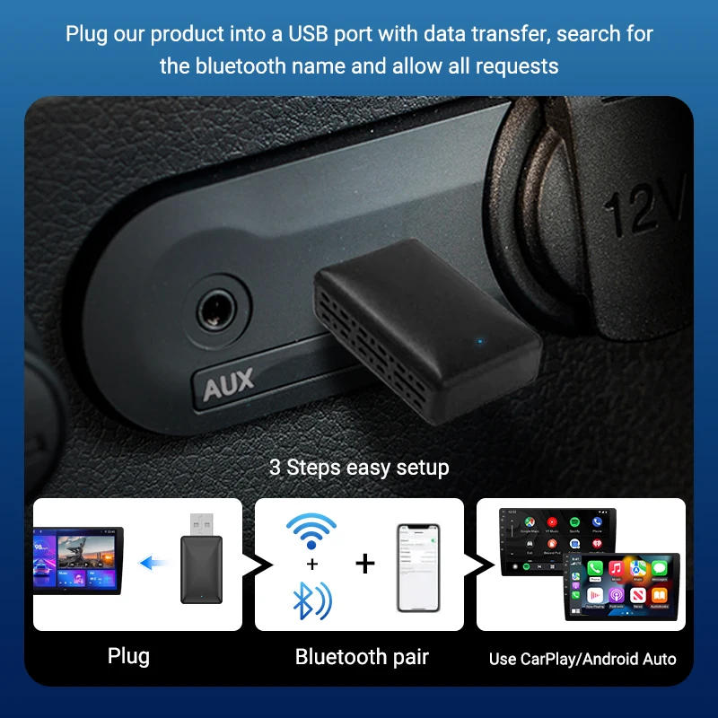 Mini 2 in 1 Wireless CarPlay and Android Auto Adapter Wired to Wireless Retain Original Car Function Plug and Play