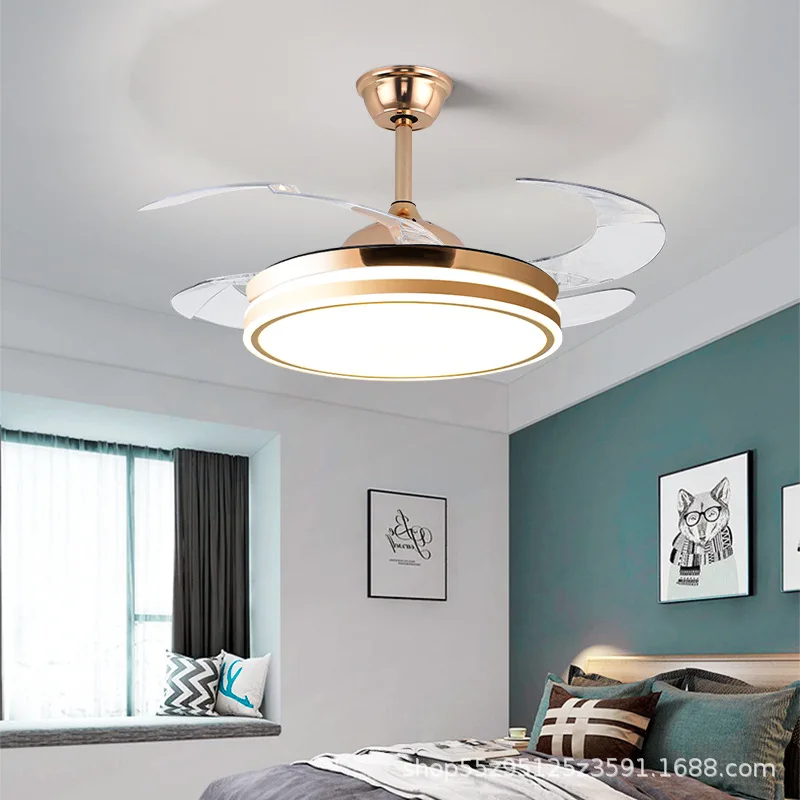 

2024 Modern LED Ceiling Fan Light for Home and Restaurant Bluetooth Mute Simple Invisible Iron Chandelier 220V