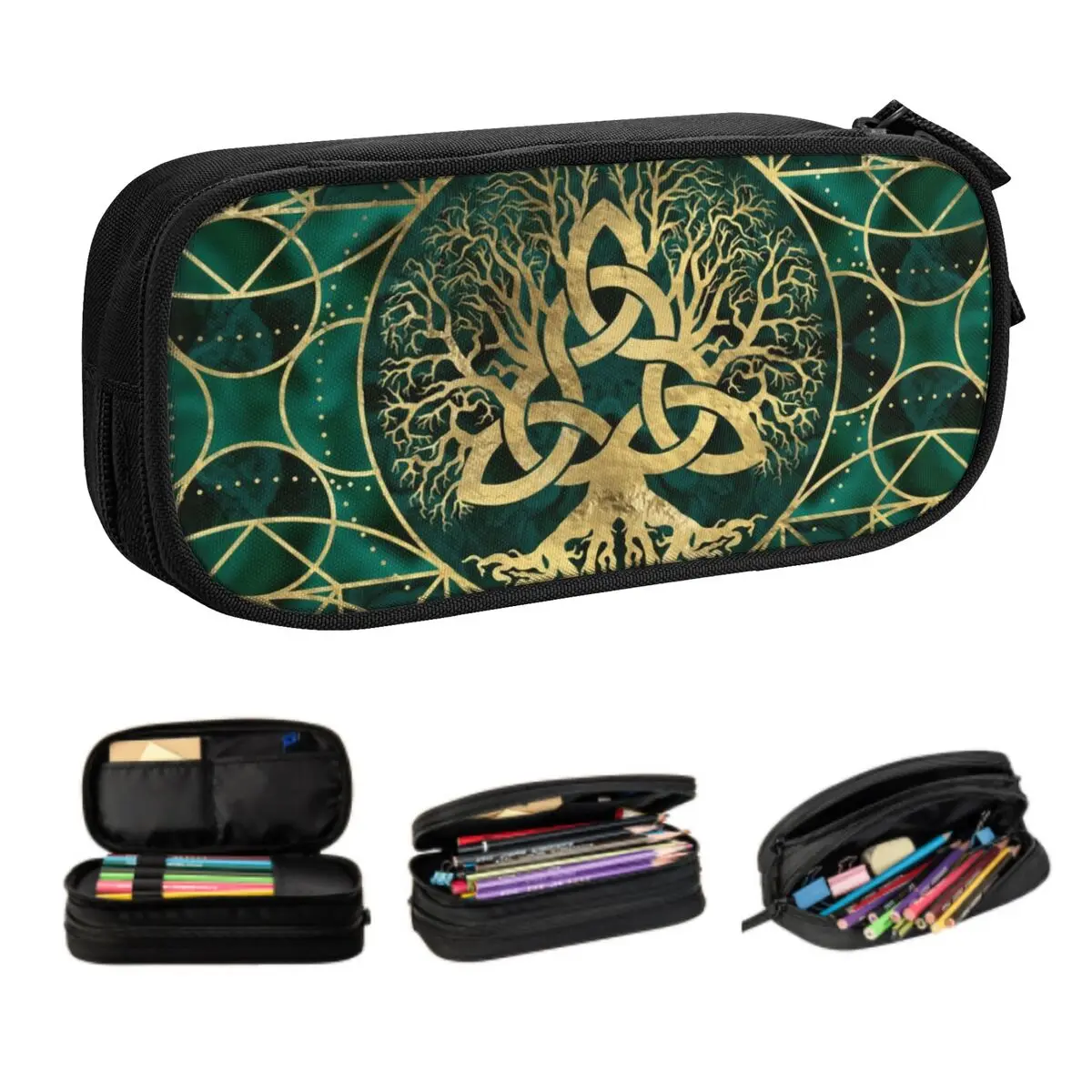 Custom Tree Of Life With Triquetra Cute Pencil Cases Boy Girl Large Capacity Vikings Pencil Box Student School