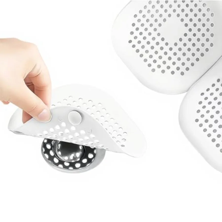 

Silicone Shower Drain Hair Collector 2-piece Set, Anti Clogging Drain Cover with Strong Suction Cup, Square Hair Filter for Bat