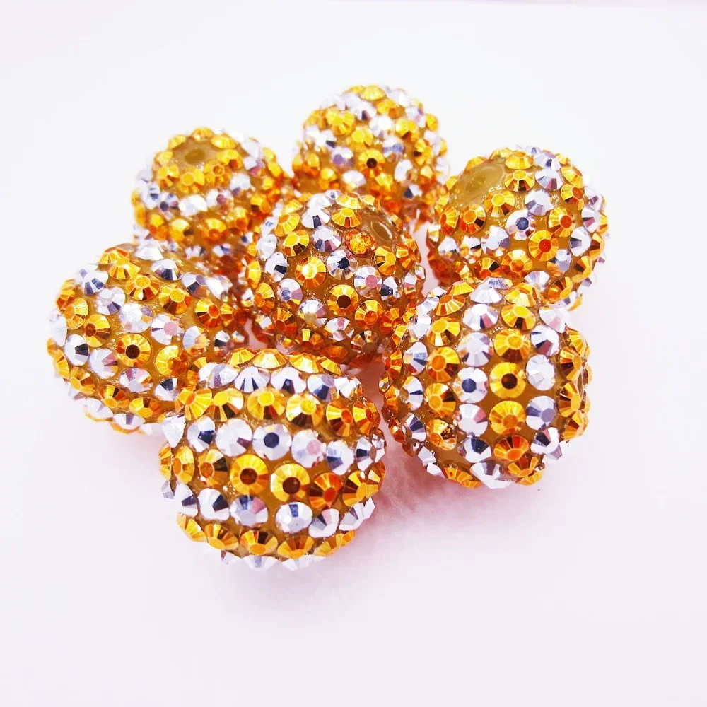 High Quality 20MM Gold-Silver Striped Two Colors Rhinestone Beads For DIY Necklace Phone Chain Making Jewelry Findings 50PCS/Lot