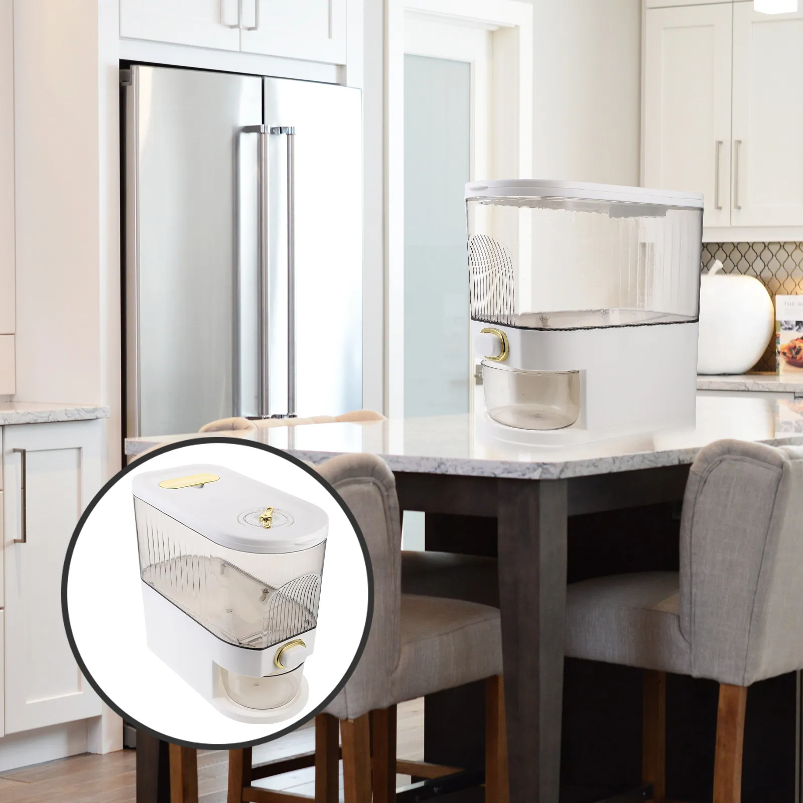 

Rice Dispenser Transparent Large Storage Bucket Ergonomic Design Easy Use Kitchen Cereal Bean Grain Dry Food Container Storage