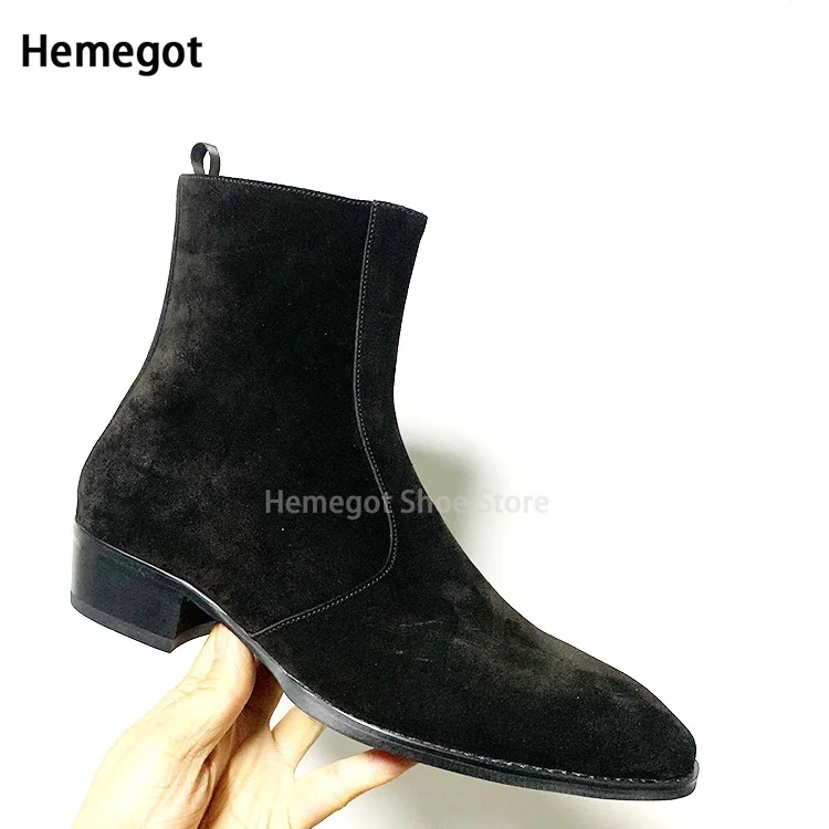 Black Sanded Leather Chelsea Boots Men\'s Side Zipper Booties Spring Fashion High Quality Personality Pointy Toe Boots for Males