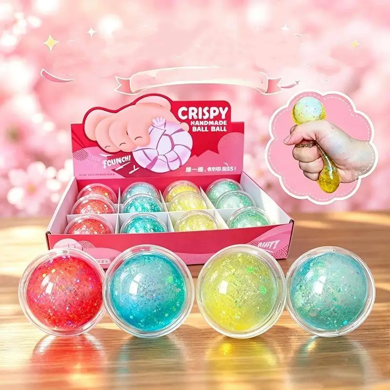 Glitter Squeezable Stress Balls Soft Stretchy Texture Desk Fidget Toys for Kids Adults Office Work Pressure Relief