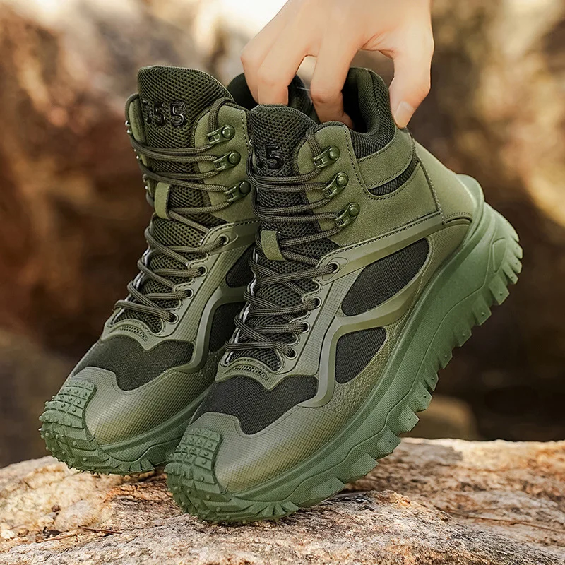 Men's High-Top Desert Boots Work Shoes Tactical Training Boots Outdoor Hiking Comfortable Wear-Resistant Hiking Boots