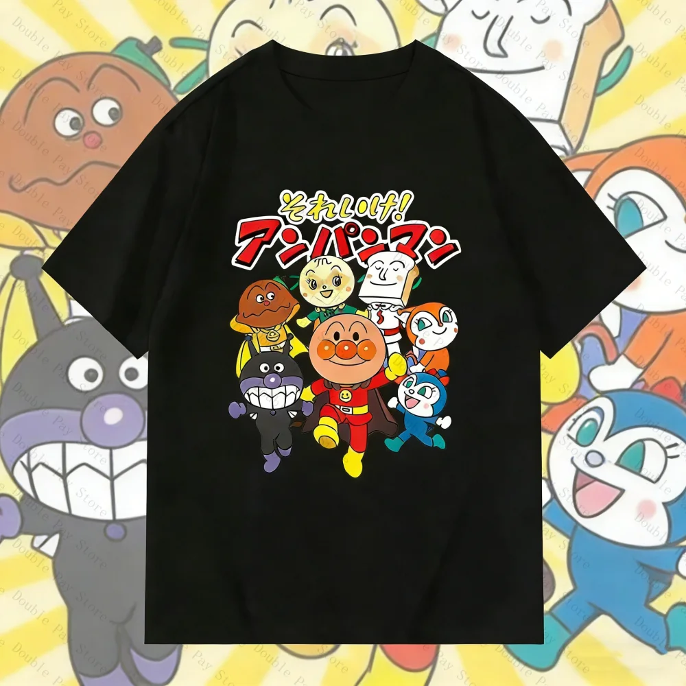 Anpanman and Friends Anime-Print-T-Shirt für Kinder, Männer und Frauen, süßes japanisches Cartoon-Freizeit-Baumwoll-T-Shirt, Streetwear-Oberteil