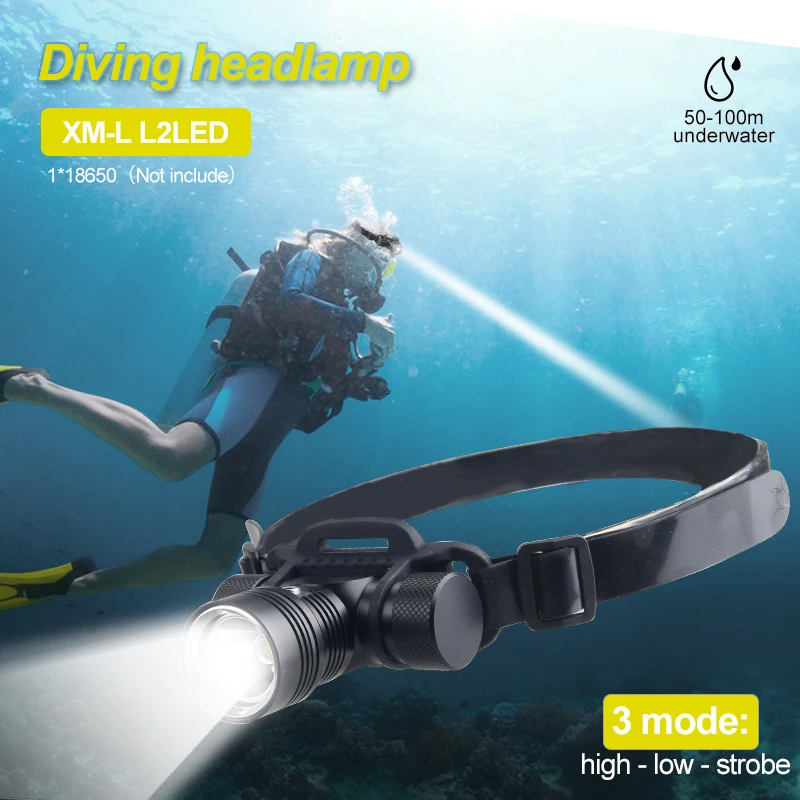 LED Rechargeable Headlamp 3000LM IPX8 Waterproof Super Diving Headlamp 	18650 Torch Underwater Scuba Head Flashlight