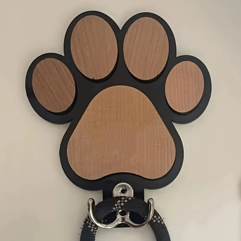 Paw Print Wooden Dog Leash Hanger Wall Hook for Collars & Coats Wood with Paw Design Leash Holder Claw Hook Gift for Dogs Lover - view 4
