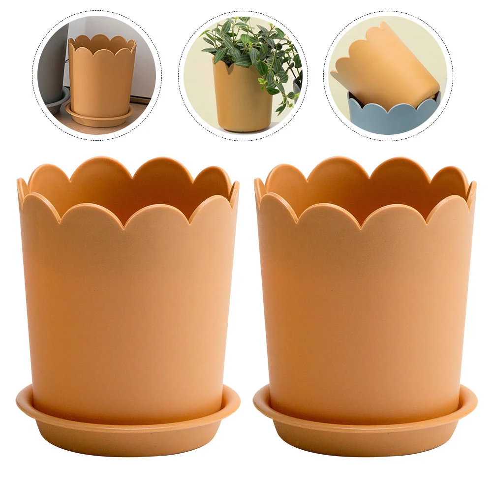 

10 Sets Flowerpot Sturdy Flowerpots Transplanting Planter Plastic with Tray Potted Containers Trays Breathable