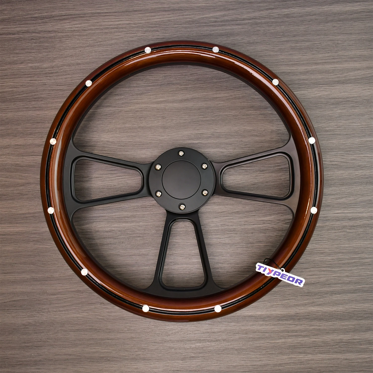 

TIYPEOR 15inch 380mm Universal Wooden Solid Wood Steering Wheel With Rivet