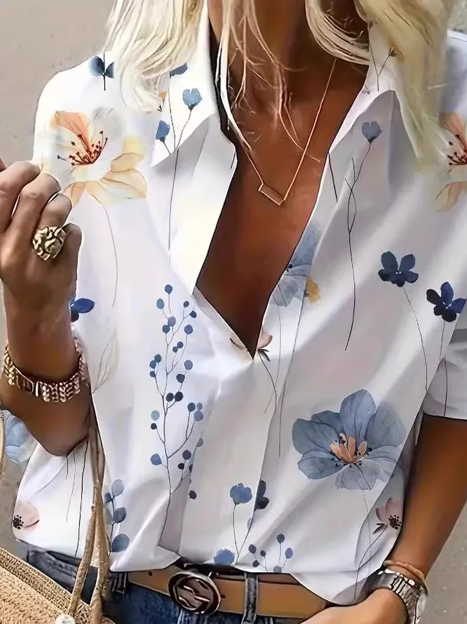 

Повседневная женская рубашка-пуловер с отложным воротником, длинным рукавом, удобная и модная, для делового повседневного стиля