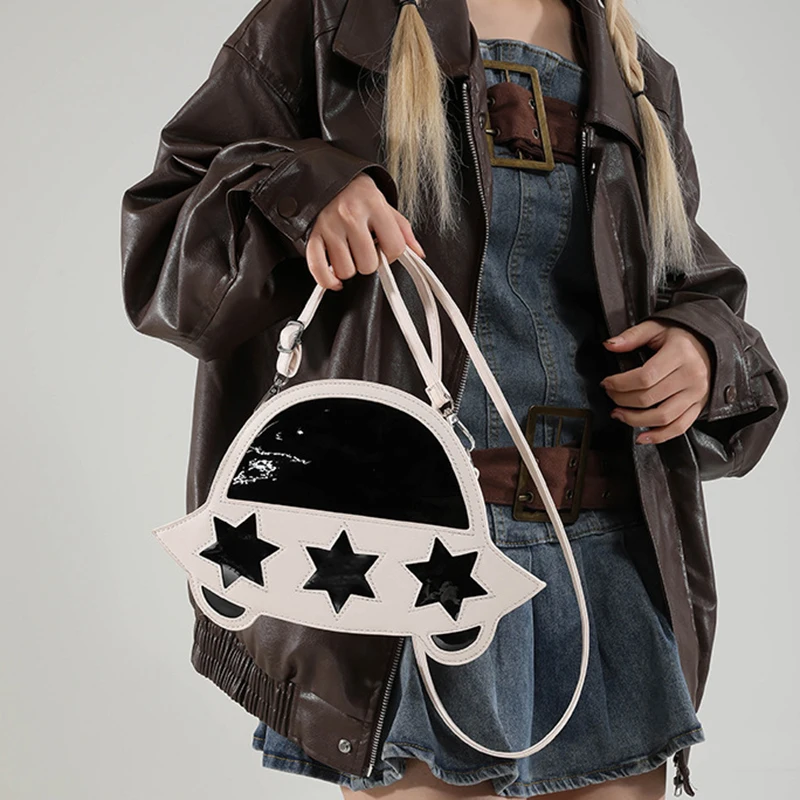 Women's Crossbody Bag UFO Shaped Zip-Up Mirror Casual Fashion Creativity Shoulder Bag with Adjustable Shoulder Strap