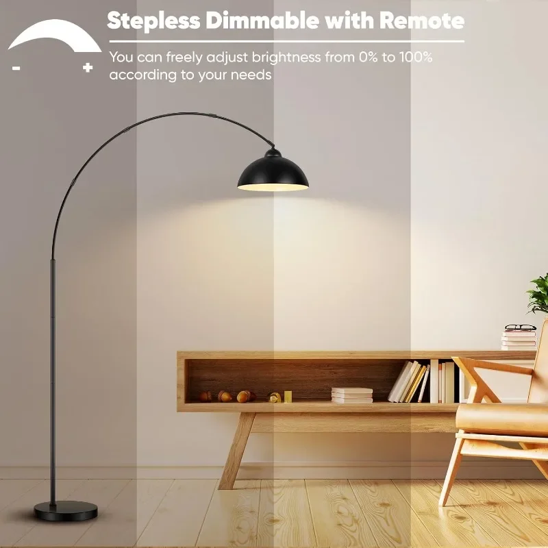 Arc Floor Lamp for Living Room with Remote, 78” Black Standing Lamp with LED Bulb, Stepless Dimmable Color Temperature