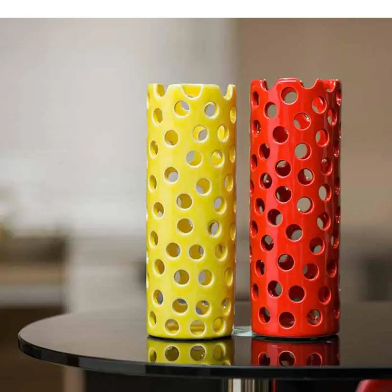 Multicolor Hollow-out Ceramic Vase Artificial Flowers Potted Plants Decorative Desk Decoration Crafts Vases Modern Home Decor