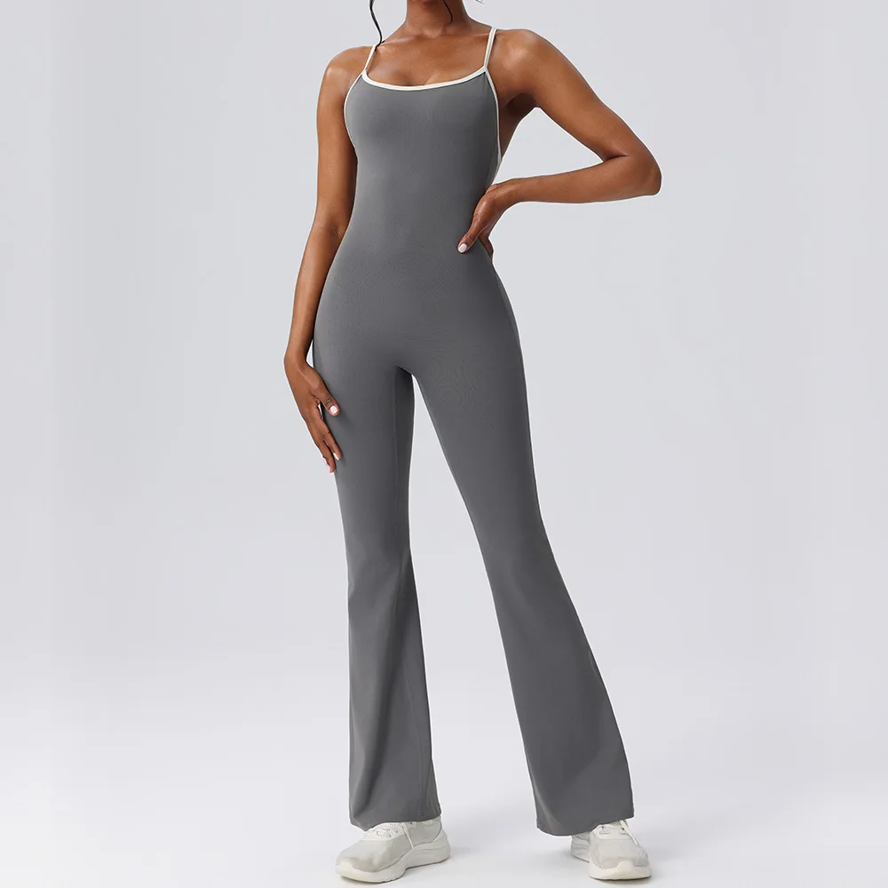 

Sexy Back V Neck Jumpsuit Gym Set for Women, Training Yoga Sportswear, Stretch Fitness Rompers, Workout Bodysuits Activewear