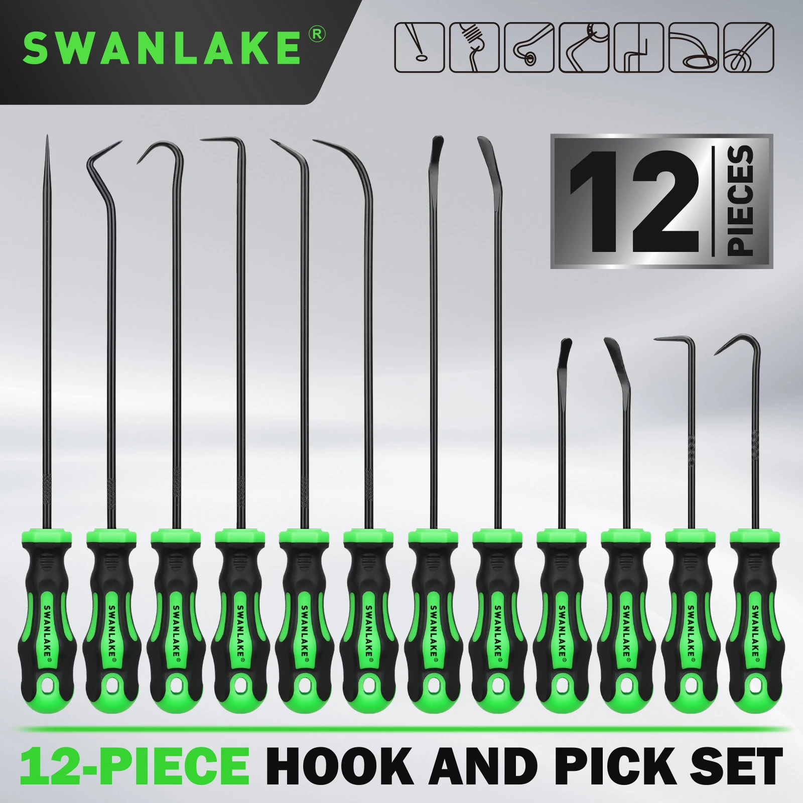 

SWANLAKE 12-Piece Pick & Hook Tool Set | Mechanic Oil Seal/O-Ring Remover, Precision Hooks for Hoses, Gaskets & Seal Puller Kit