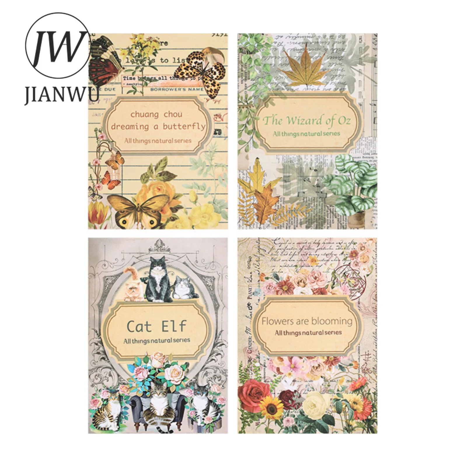 JIANWU 20 Sheets All Things Nature Series Vintage Plant Flower Material Collage PET Sticker Book Creative DIY Journal Stationery