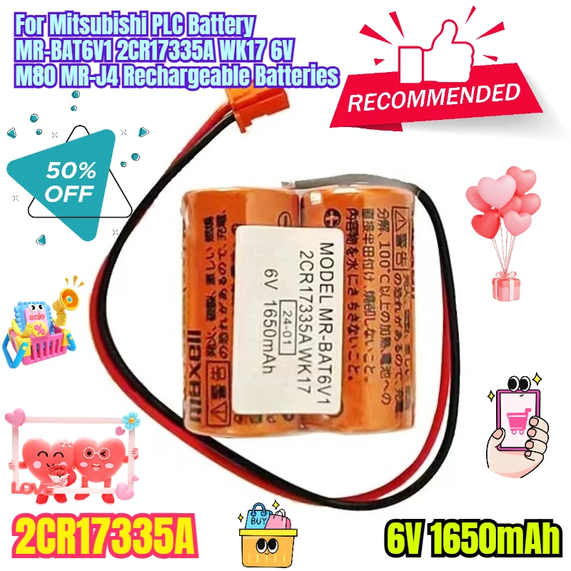 

6V 1650mAh for Mitsubishi PLC Battery MR-BAT6V1 2CR17335A WK17 6V M80 MR-J4 Rechargeable Batteries