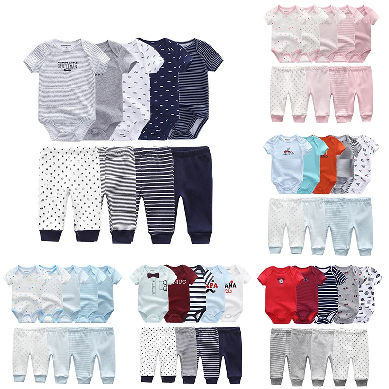 9 Pcs/Lot Unisex Newborn Bodysuits+Pants Clothing Sets Cartoon Cotton Baby Boy Girl Clothes