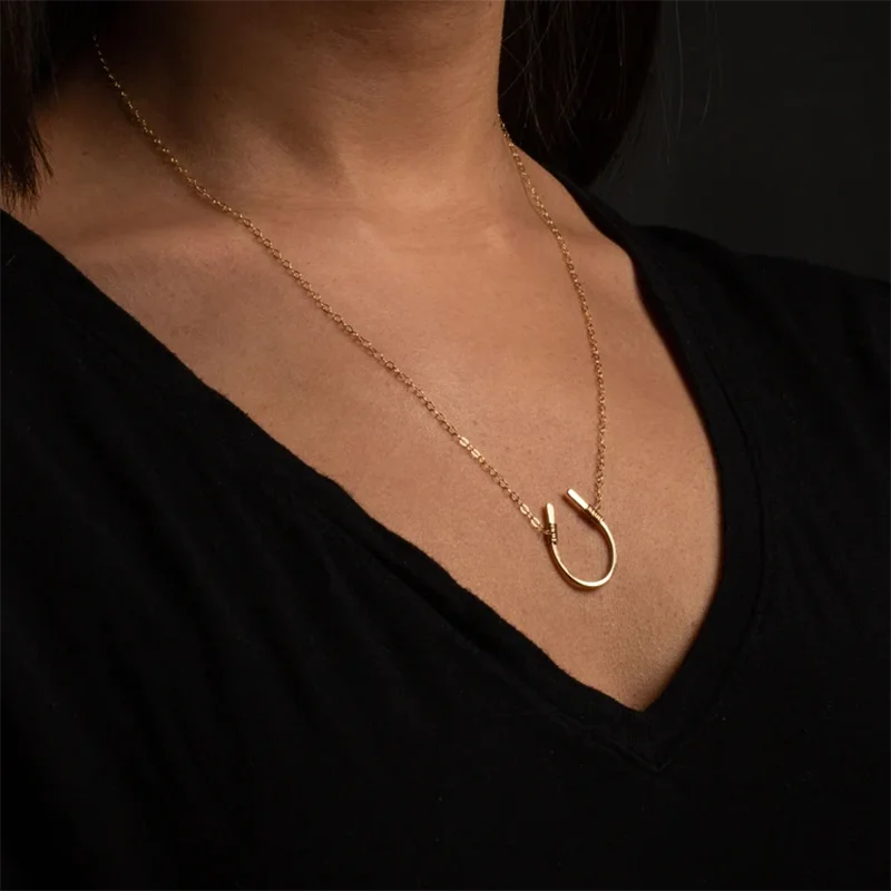 925 Silver Hammered Letter U Pendant Handmade Horseshoe Necklaces Gold Filled Choker Kolye Vintage Jewelry Boho Women Necklace