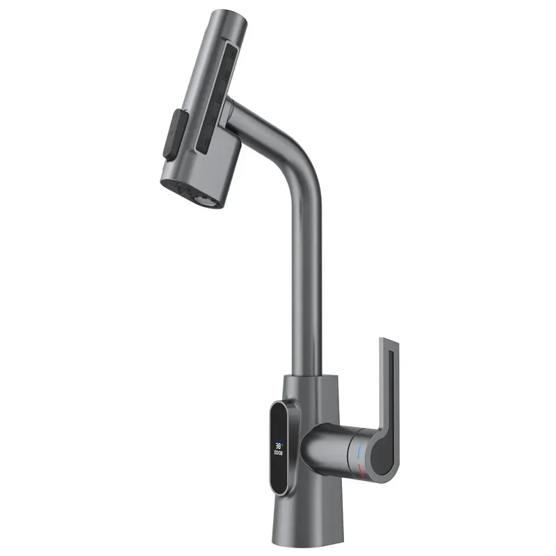 

All-copper digital display pull-out basin faucet can be rotated and retractable, hot and cold washing, hair washing