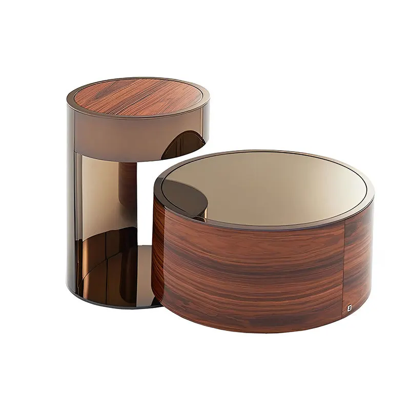 

Italian round combination coffee table light luxury post-modern FeiDi simple set of Nordic solid wood edge table