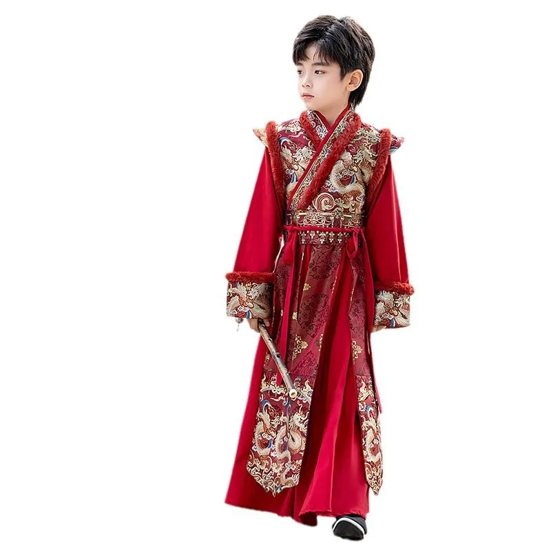 New Winter Traditional Chinese Hanfu Children Boy Martial Samurai Knight Party Costume Kids Tang Suit Perform Outfits Cosplay