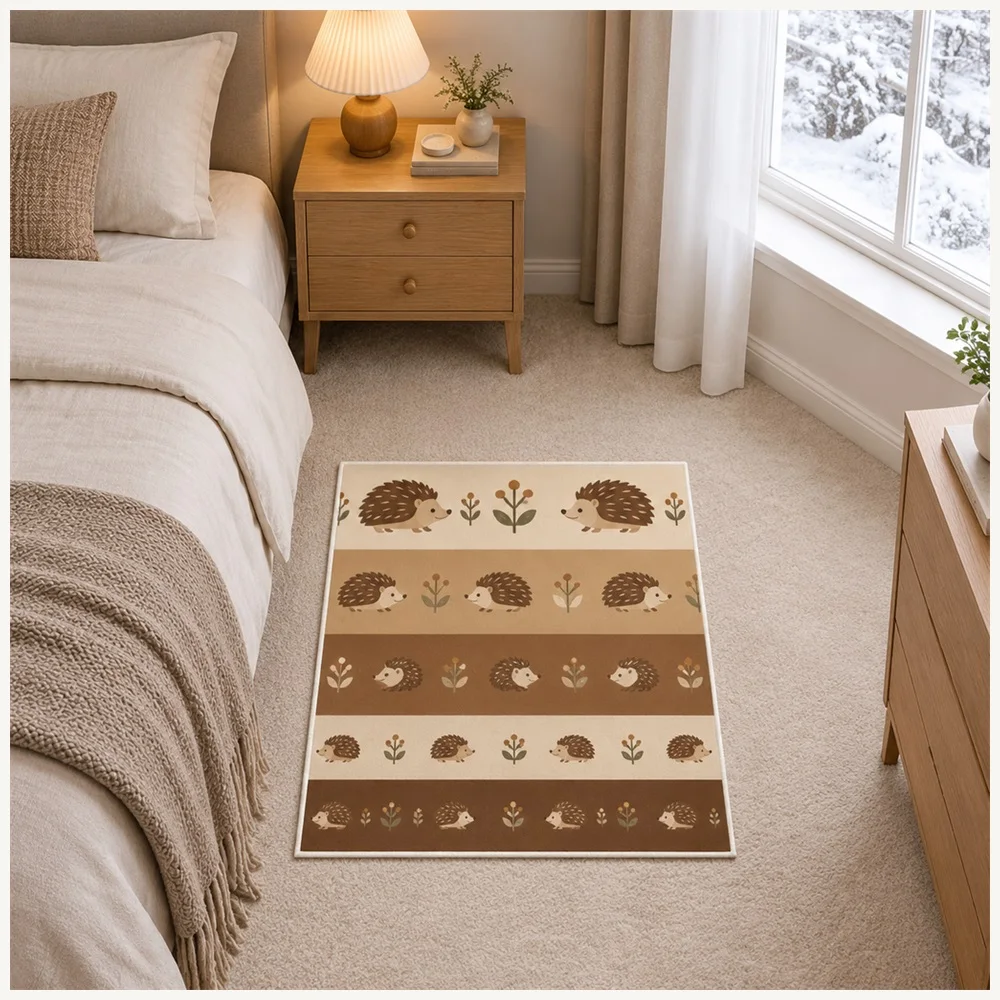 VIKAMA Cute Animal Cream Brown Hedgehog Flannel Door Mat, Memory Foam Anti-Slip Mat, Home Decor for Snug, Landing, Pantry