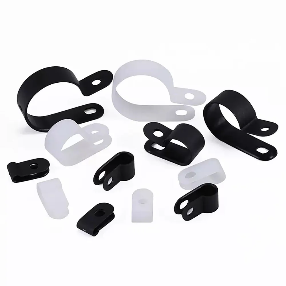 100-10pcs Nylon R-Type Cable Clamp Organizer Cord Clips White/Black Mount Fix Hardware Electrical Fitting Wire Management Button