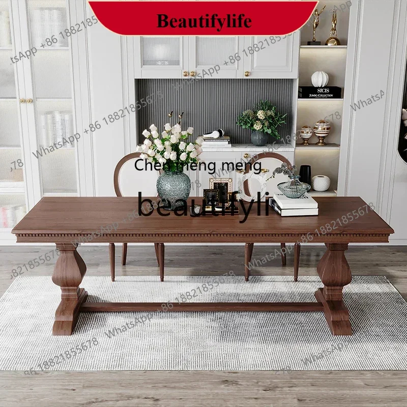 

D178 American light luxury solid wood dining table and chair combination retro rectangular coffee table desk