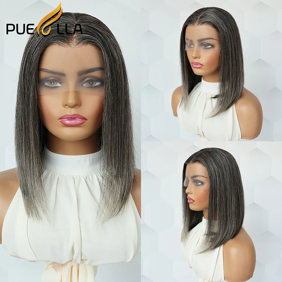 

Short Salt Pepper Color Bob Wig Human Hair Straight 5x5 Wigs for Black Women High Density Pixie Cut 4x4 Wig Natural Hairline