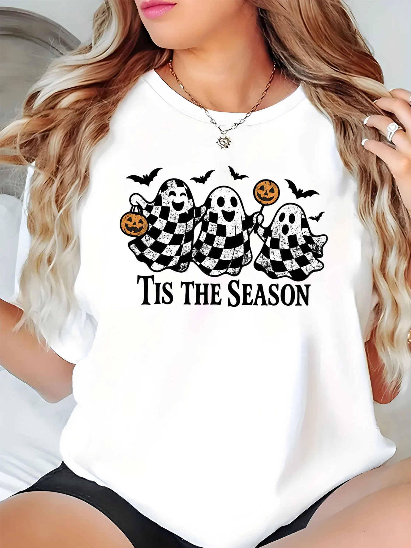 تي شيرت نسائي مطبوع عليه قرع الهالوين