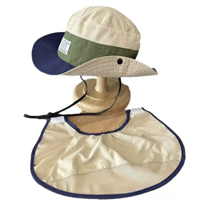 Kids Hat Ultraviolet-proof Sun Hat for Children Boy Girl Removable Scarf Wide Brim Bucket Hat Breathable Outdoor Sunscreen Hat