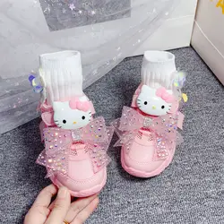 Summer hello kitty Children's Breathable Fashionable Cartoon Rhinestone Princess Sports Shoes Girls' Casual Running Shoes